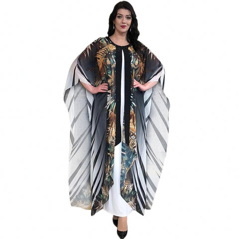 Plus Size Long Maxi Dresses For Women Batwing Sleeve Robes Spring Autumn New Print Fashion Loose Streetwear Dress Vestido