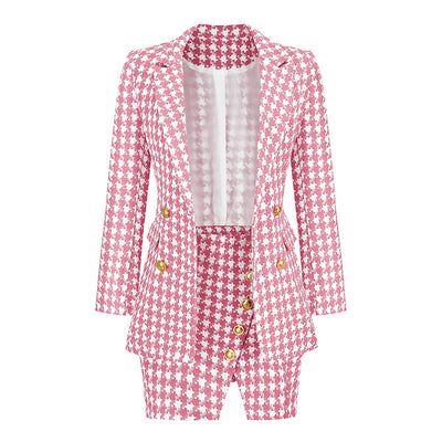 Yojoceli Autumn women plaid button blazer set Office lady winter pockets female blazer Casual elegant party fashion blazer set