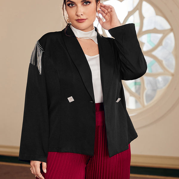 TOLEEN Plus Size Women&#39;s Clothing 2022 Spring Autumn Fashion Button Beaded Suit Outwear Long Sleeve Casual Formal Oversized Coat