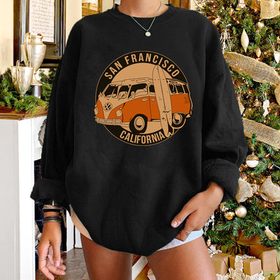 2022 Women Sweatshirts Vintage Buses Oversized Crewneck Tops Woman Drop-shoulder Pullovers Sweatshirts Sweatshirt Hoodie