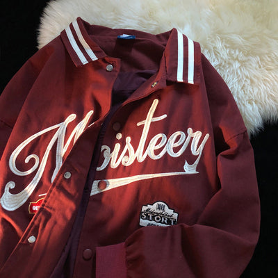 Wine red letter embroidery couple jacket new high street jacket retro fashion clothing trend loose sports college style jacket