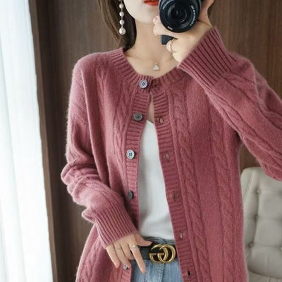 Knitted Cardigan Sweater Spring Autumn Thin Coat 2022 New Crew Neck Twist Long Sleeves Jacket Tops Women Sweaters Outerwear