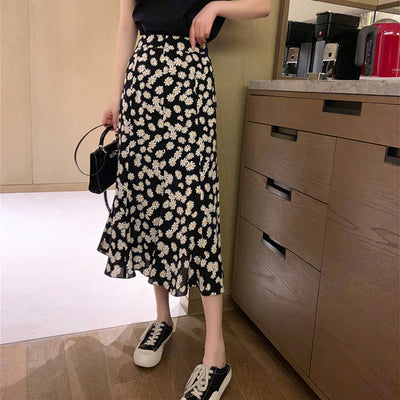 Summer Fashion Daisy T-shirt Dress Set Korean Graceful Women Sleeve Skirt Suit 2021 New Girls Date Clothing Sets Lady Black Tops