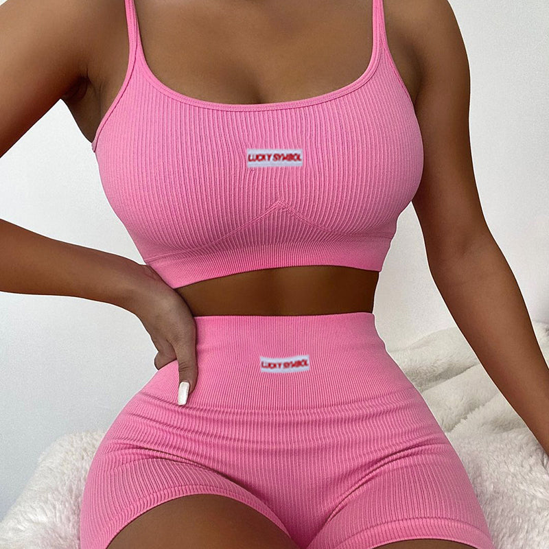 2021 U-shaped Collar Sleeveless Crop Tops and Shorts Women Casual Two-piece Clothes Set , Pink/ Black/ White