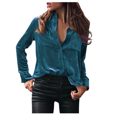 Women's Winter Fashion Velvet Long Sleeve Button Pocket Casual Shirt Top Flannel Shirt Women Blusas Mujer De Moda 2021
