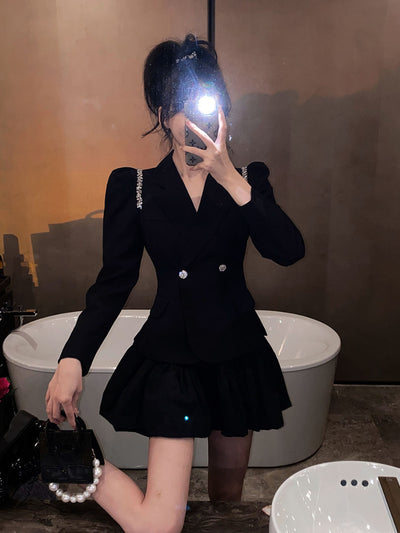 Lnsozkdg Fall Korean  Two Piece Set Women Long Sleeve Blazer Coat + High Waist Skirt Sets Fashion Streetwear 2 Piece Suits Y2k