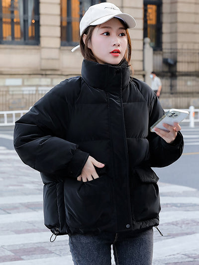 High Quality Women WInter Jacket Stand Collar Solid Black Blue White Padded Warm Puffer Coat Short Parka Fashion