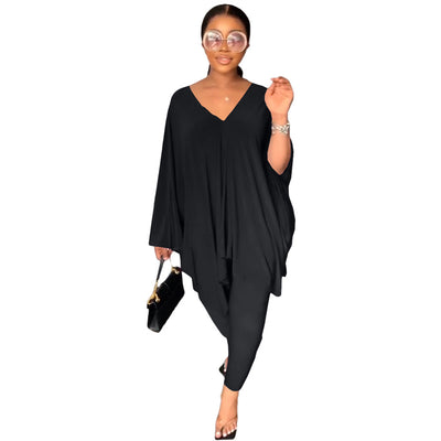 6sets Wholesale Items for Business Women Batwing Sleeve Outfits Two Piece Set Fashion Solid V-neck Clothing Tracksuit B10188