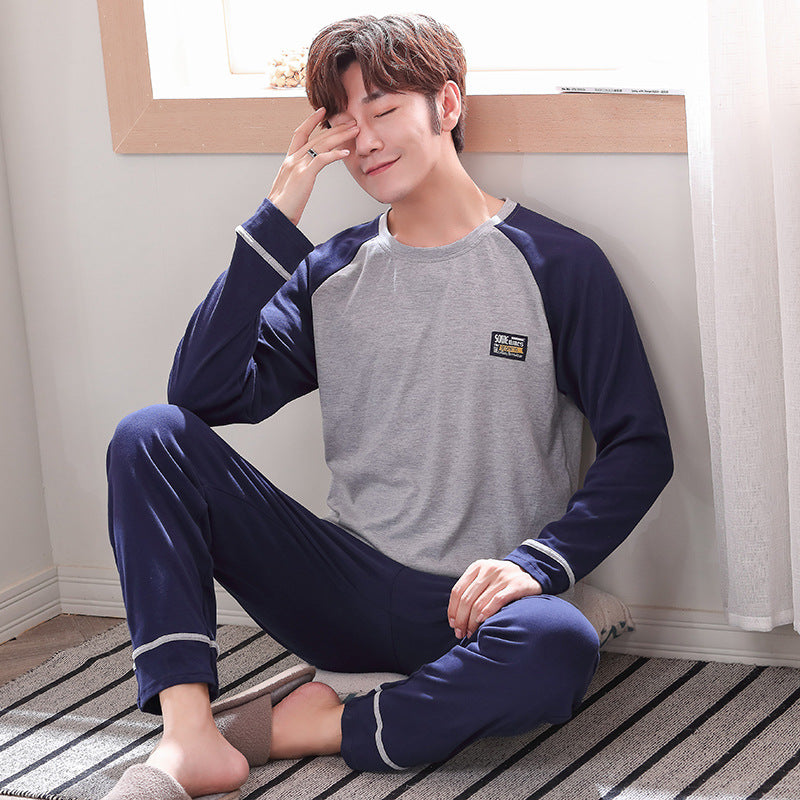 Men&#39;s Pajamas Long Sleeve Pure Cotton Spring And Autumn Home Clothes Men&#39;s Autumn And Winter Youth Thin Cover All Cotton Winter