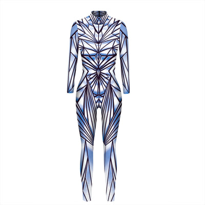 Halloween Women Plus Size Robot 3D Print Sexy Bodysuits Female Long Sleeve Cosplay Jumpsuit Punk Style Scary Masquerade Costume