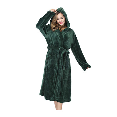 Women and Men Flannel Bathrobes Winter Warm Long Coral Fleece Bathrobe Kimono Cozy Sleepwear Dressing Gown Pajamas