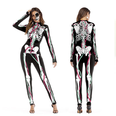 Female Skeleton Cosplay Costumes New Slim Bodysuit Ghost Devil Carnival Performance Clothing Halloween Scary Jumpsuits for Women