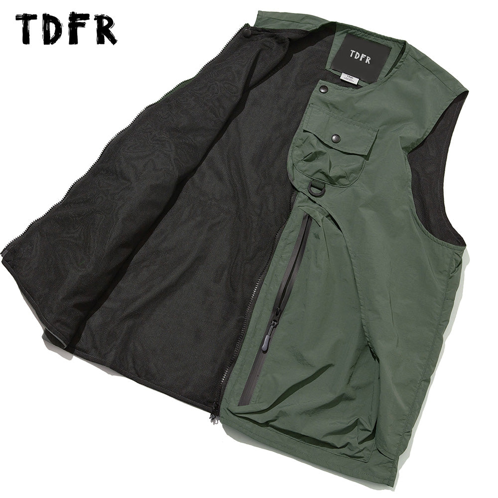 Pocket Cargo Vest Mens Streetwear Zipper Decoration Casual Safari Style Sleeveless Vest Men Top