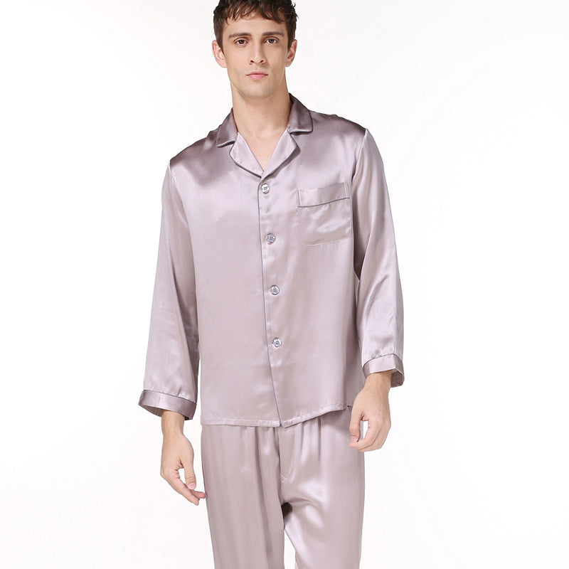 16 momme  real silk pajamas sets men Sleepwear Long sleeve male pyjama men fashion elegant pajamas T9003