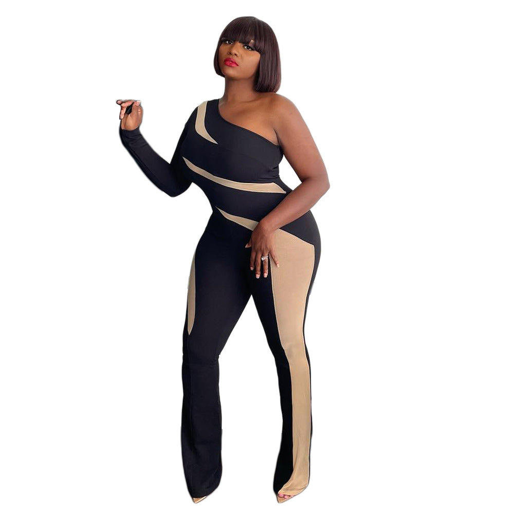 SOMO Plus Size Jumpsuit Women Autumn Irregular Sexy One Pieces Hipster Stitching Off Shoulder Romper Wholesale Dropshipping