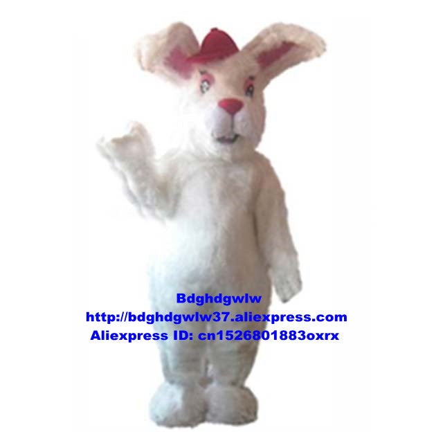 White Long Fur Osterhase Hare Mascot Costume Adult Cartoon Character Drum Up Business Commercial Street zx2556