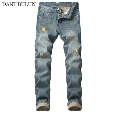 High Quality Brand Men Jeans Distressed Ripped Jeans Men Straight Cotton Pants Button  Fashion Designer Slim Fit Jeans Homme