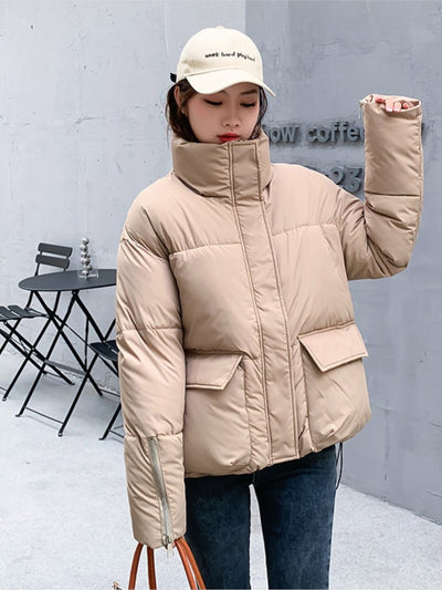 Winter coats women with short feather thick cotton-padded jacket zipper winter jacket coat sleeves student 2205Y