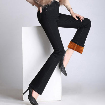 jeans Women Autumn Winter Velvet Thickening Flare jeans High Waist Elastic Slim Warm Denim jeans