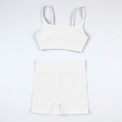 ATHVOTAR Short Yoga Sets Fitness Woman Sport Set Skinny Sportswear Workout Tops and Ribbed Gym Shorts Two Piece Set Summer
