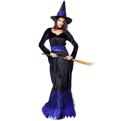 Gothic Witch Dress for Halloween Party Sexy Floor Length Devil Halloween Costume Mesh Lace Irregular Black Fancy Party Dress