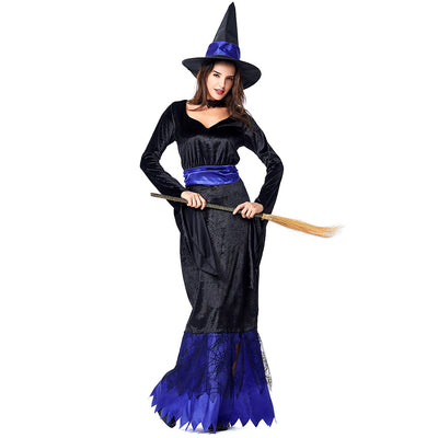 Gothic Witch Dress for Halloween Party Sexy Floor Length Devil Halloween Costume Mesh Lace Irregular Black Fancy Party Dress