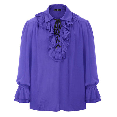 Black Lace Up Ruffles Turn Down Collar Flare Sleeves Renaissance Pirate Cosplay Retro Gothic Shirt Medieval Victorian Top Men