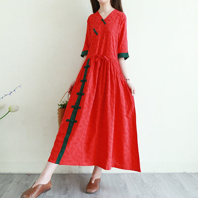 2021 Chinese Style Ethnic Vintage Women Cotton Linen V-Neck Robe Maxi Dress Vestidos Loose Femme Large Plus Size Dresses 10708