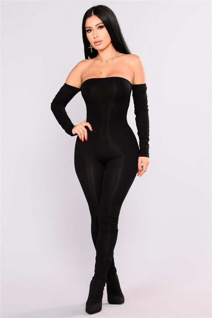 Goocheer New Arrival Women Ladies Off Shoulder Bodycon Jumpsuit Female Sexy Solid Clubwear Autumn Playsuit Party Jumpsuit Romper