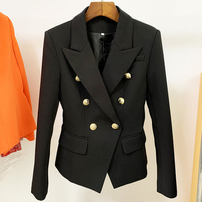 TOP QUALITY Blazer Women 2021 Slim Black Blazer Jacket Female Double Breasted Metal Lion Buttons Blazer Pink Coat Size