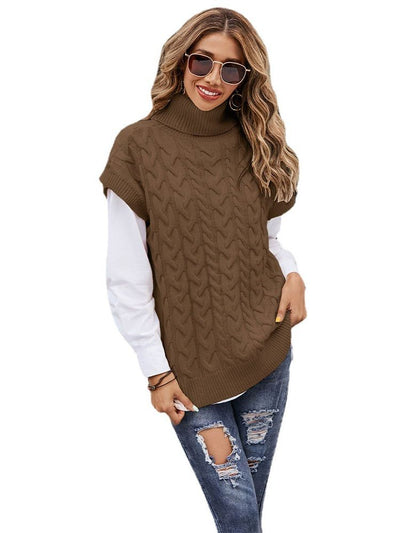 CRLAYDK 2022 Winter Women&#39;s Sweater Sleeveless Turtleneck Wide Shoulder Knitted Sweater Jumpers Chic Pullovers Tops Chunky