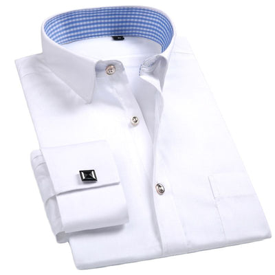 Men's French Cuff Long Sleeve Formal Business Dress Shirts Party Wedding Tuxedo White Shirt with Cufflinks
