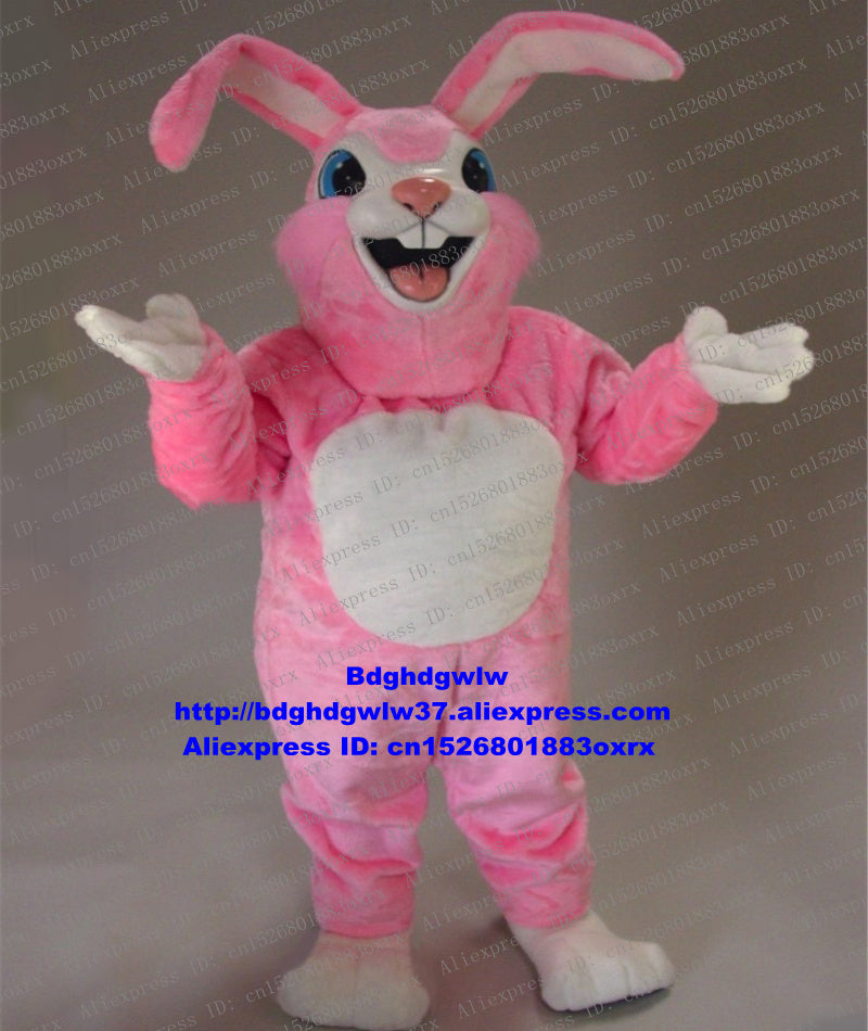 Pink Long Fur Easter Osterhase Hare Mascot Costume Cartoon Character Company Kick-off Lovely Annabelle zx2412