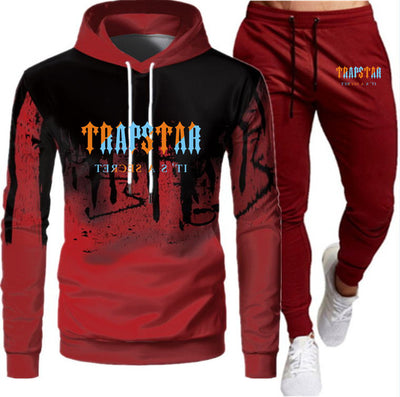 Tracksuit TRAPSTAR Brand Printed Sportswear Men Warm Two Pieces Set Loose Hoodie Sweatshirt + Pants Set Hoodie jogging