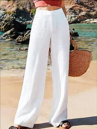 Linen Wide Leg Pants Women High Waist White Trousers Spring Summer Thin Sweatpants Women Lugentolo