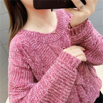 Retro Women Sweater Pullovers Knitted Casual Solid O Neck Female Loose Soft Tops Long Sleeve Sweaters Warm Pullover Autumn H1198