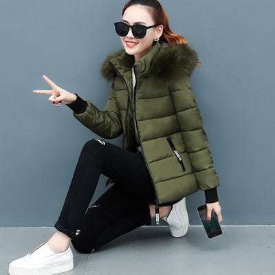 2021winter Polyester Women&#39;s Down Jacket Hooded Long Sleeve Cardigan Pockets Zipper Slim Solid Thick Fashion Casual Down Jacket