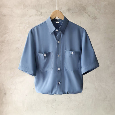 Summer Solid Color Men&#39;s Casual Shirts Short SleeveTurndown Collar Single Breasted Simple Fashion Shirts