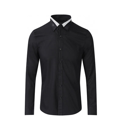 Minglu Long Sleeve Male Shirts Luxury Black And White Sequin Collar Casual Mens Dress Shirts Fashion Slim Fit Party Man Shirts