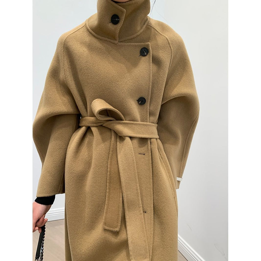 Long Sleeve Casual Vintage Belt 2021 Fashion Long Autumn Faux Wool Blend Woolen Coat Winter Warm Women Warm Wool Coat