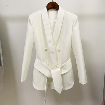 EXCELLENT QUALITY Newest 2022 Designer Jacket Women&#39;s Double Breasted Shawl Collar Belted Blazer