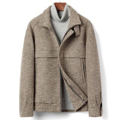 2021 Autumn Winter Men&amp;#39;s Turn-down Collar Woolen Coat Men&amp;#39;s Fashion Business Casual Solid Slim Woolen Windbreaker Jacket B433