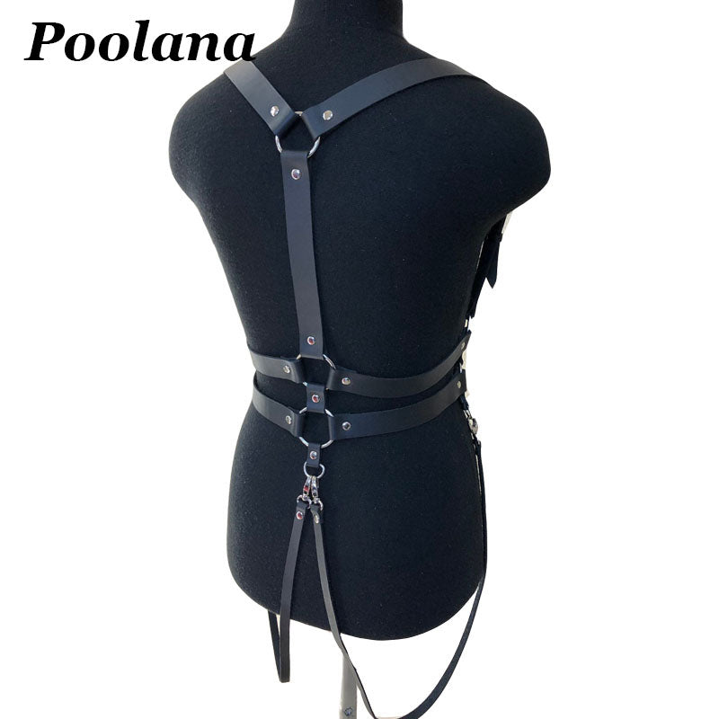 Handmade Real Leather Belt Women Harness Steampunk Gothic Chest Body Belt Suspender Straps Outfits