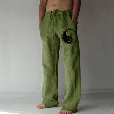 2023 Men's Cotton Linen Pants Summer Solid Color Breathable Linen Trousers Male Casual Elastic Waist Fitness Pants
