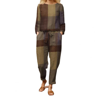 O Neck Easy to Match Deep Crotch Round Neck Blouse Pants Set Female Clothes
