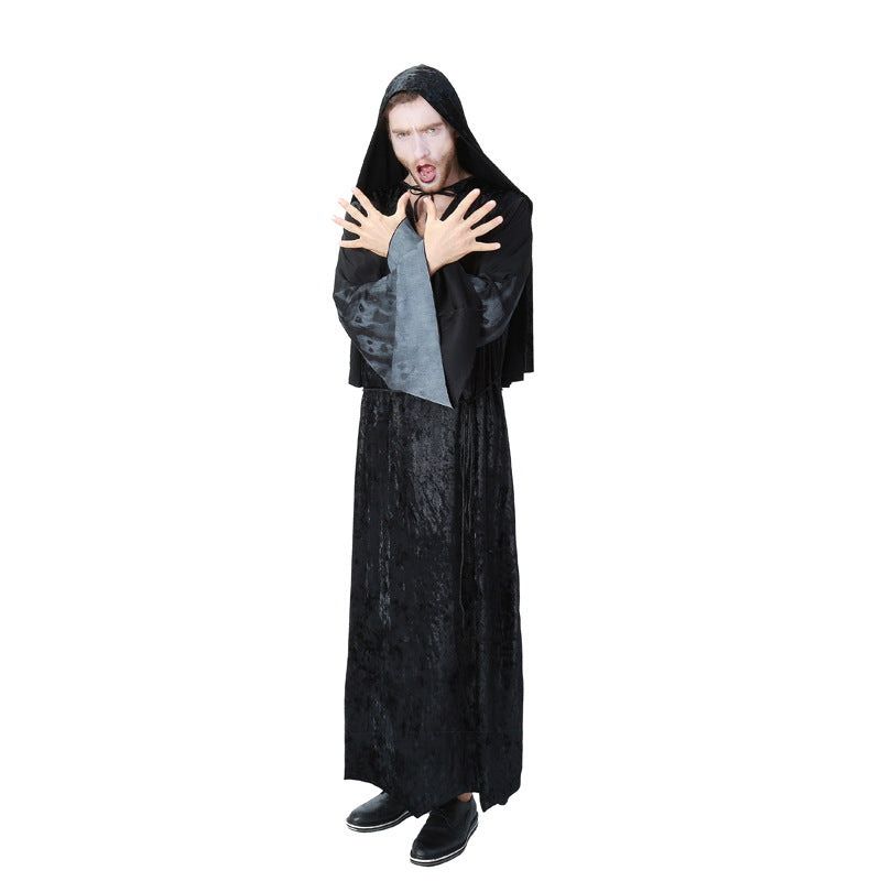 Man Vampire Wizard Death Medieval Monk Cos Cloak Black Plus Size With Cap Disguisement For Carnival Halloween Cosplay Costume