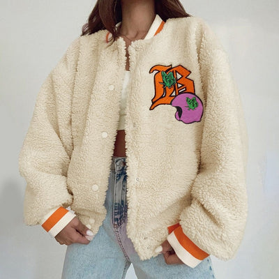 Simple Casual Cardigan Sweater for Women Autumn Warming Letter Print Single Breasted Coat Wool Coat Woman Winter Jackets