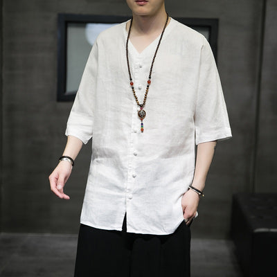 Summer Men Linen Shirt Chinese Style Retro Casual Tops Plus Size  Traditional Asian Clothes Tang Suit Tops For Man 30488