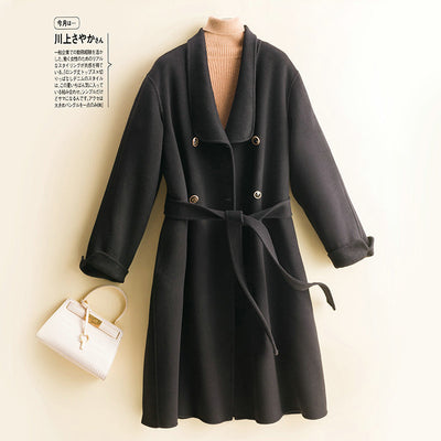 Hepburn style double-sided cashmere coat women&#39;s mid-length wool autumn and winter woolen coat loose wool