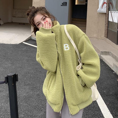 Parkas Women Korean Style All-match Warm Winter Letter Stand Collar Casual Daily Students Femme Zip-up Simple Basic Sweet Coats